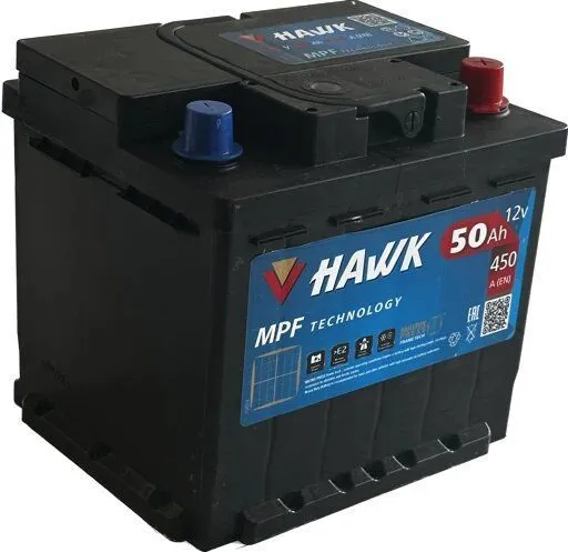Аккумулятор HAWK 50 Ач, 450 А, 12 v, Обратная R+ (0), DIN L1, B13