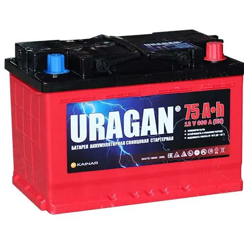 Аккумулятор URAGAN 75 Ач, 600 А, 12 v, Обратная R+ (0), DIN L3, B13