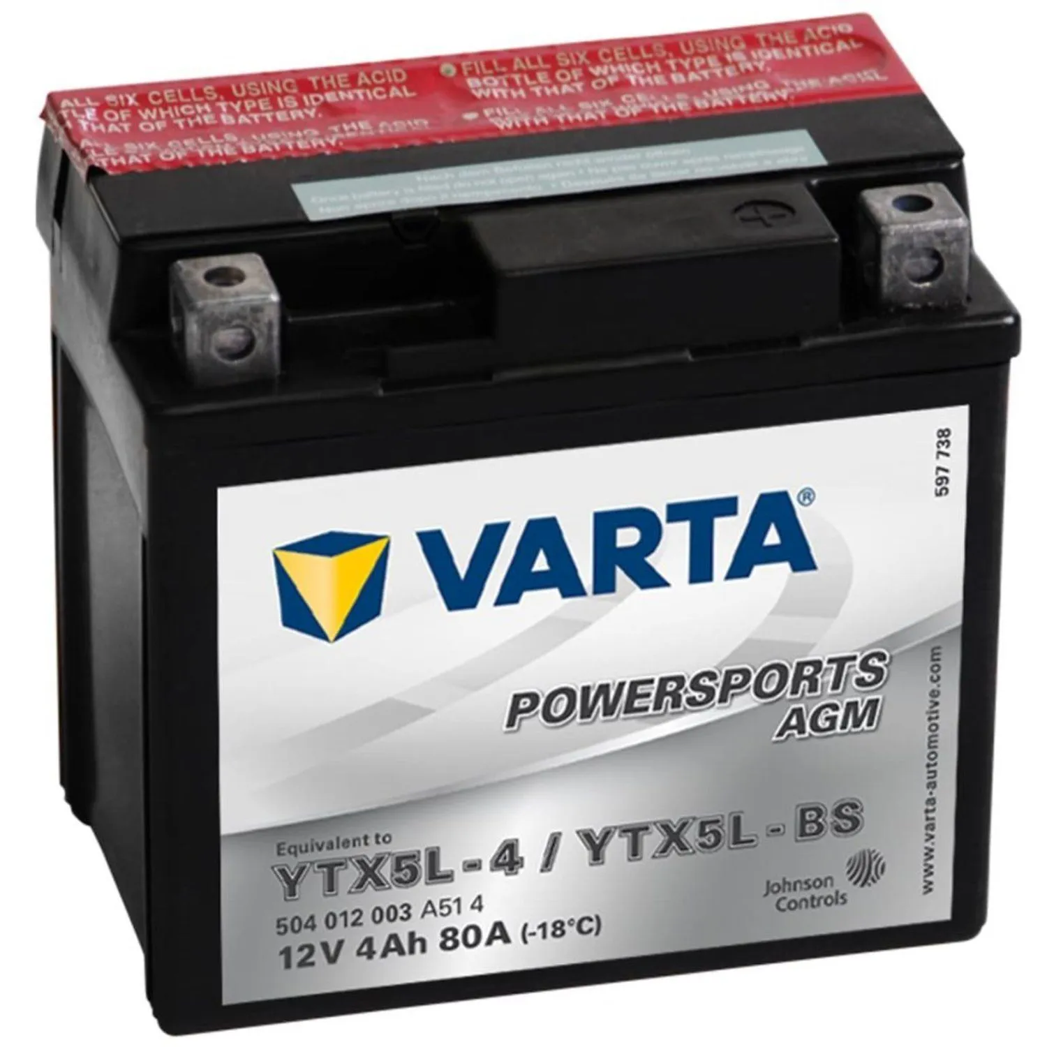 Аккумулятор VARTA PowerSports AGM 4 Ач, 80 А, 12 v, Обратная R+ (0)