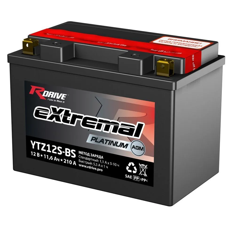 Аккумулятор RDrive YTZ12S-BS eXtremal Platinum AGM 11.6 Ач, 210 А, 12 v, Прямая L+ (1)