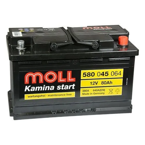 Аккумулятор MOLL 80 Ач, 580 А, 12 v, Обратная R+ (0), DIN LB4, B13