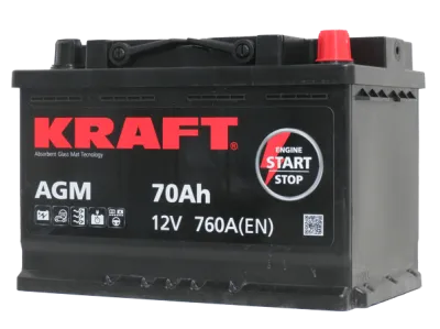 Аккумулятор KRAFT AGM 70 Ач, 760 А, 12 v, Обратная R+ (0), DIN L3, B13