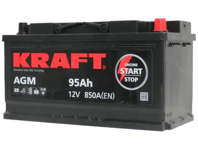 Аккумулятор KRAFT AGM 95 Ач, 850 А, 12 v, Обратная R+ (0), DIN L5, B13