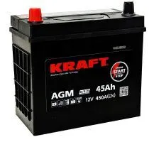 Аккумулятор KRAFT AGM Asia 45 Ач, 450 А, 12 v, Прямая L+ (0), JIS B24, B00