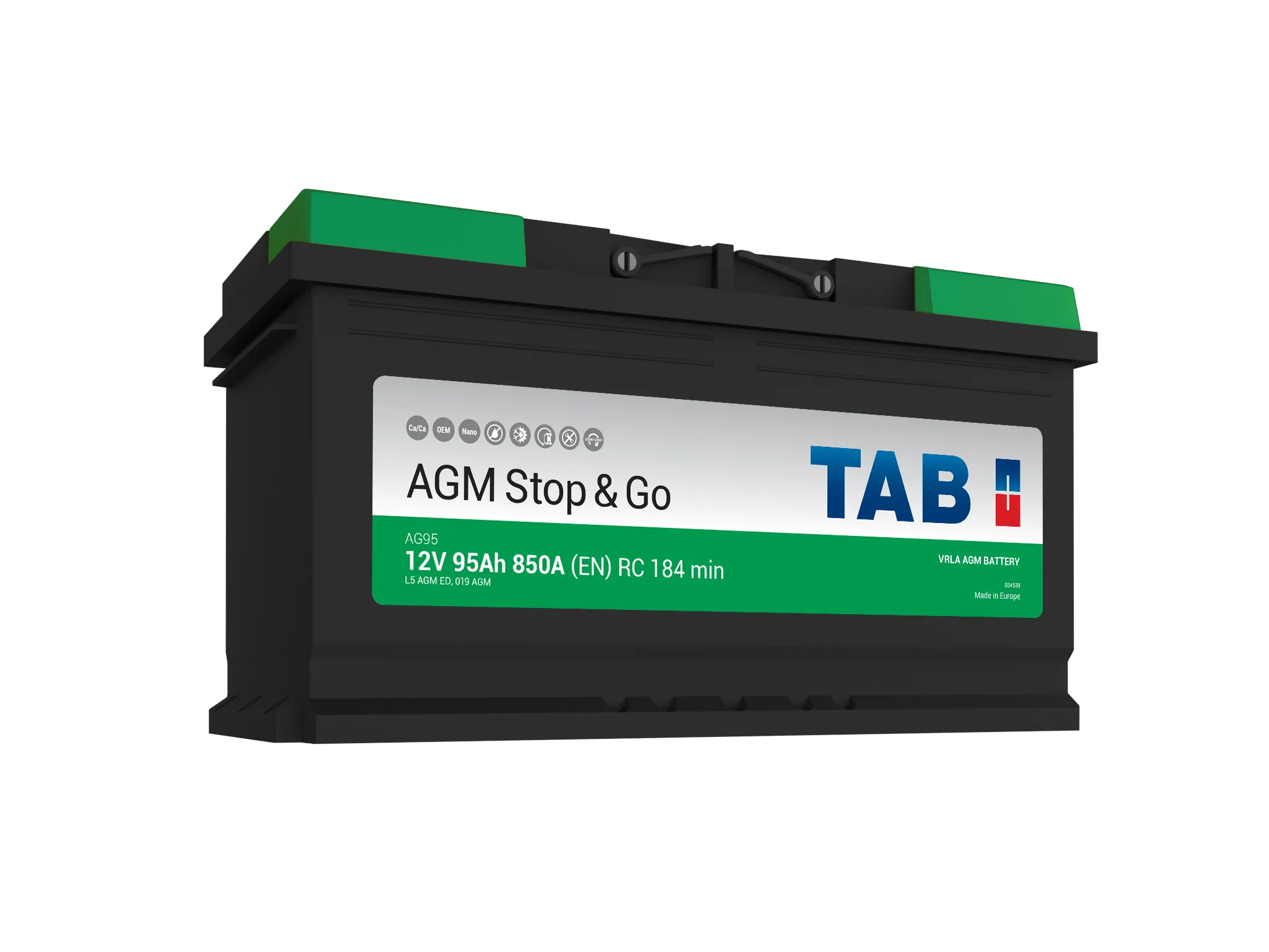 Аккумулятор TAB Stop&Go AGM 95 Ач, 850 А, 12 v, Обратная R+ (0), DIN L5, B13