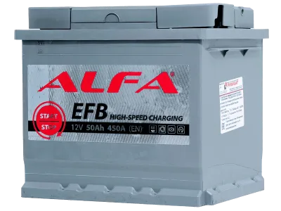 Аккумулятор ALFA EFB 50 Ач, 450 А, 12 v, Обратная R+ (0), DIN L1, B13