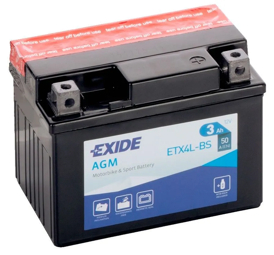 Аккумулятор EXIDE YTX4L-BS AGM 3 Ач, 50 А, 12 v, Обратная R+ (0)