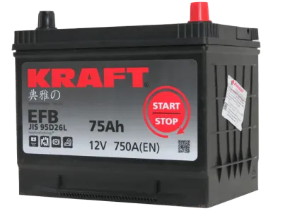 Аккумулятор KRAFT EFB 75 Ач, 750 А, 12 v, Обратная R+ (0), JIS D26, B13