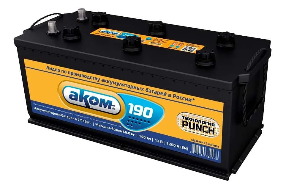 Аккумулятор AKOM 190 Ач, 1200 А, 12 v, Прямая R+ (4) rus, D5 (B), B00