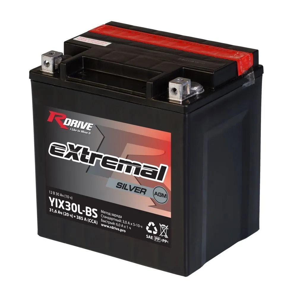 Аккумулятор RDrive YIX30L-BS eXtremal Silver AGM 31.6 Ач, 385 А, 12 v, Обратная R+ (0)