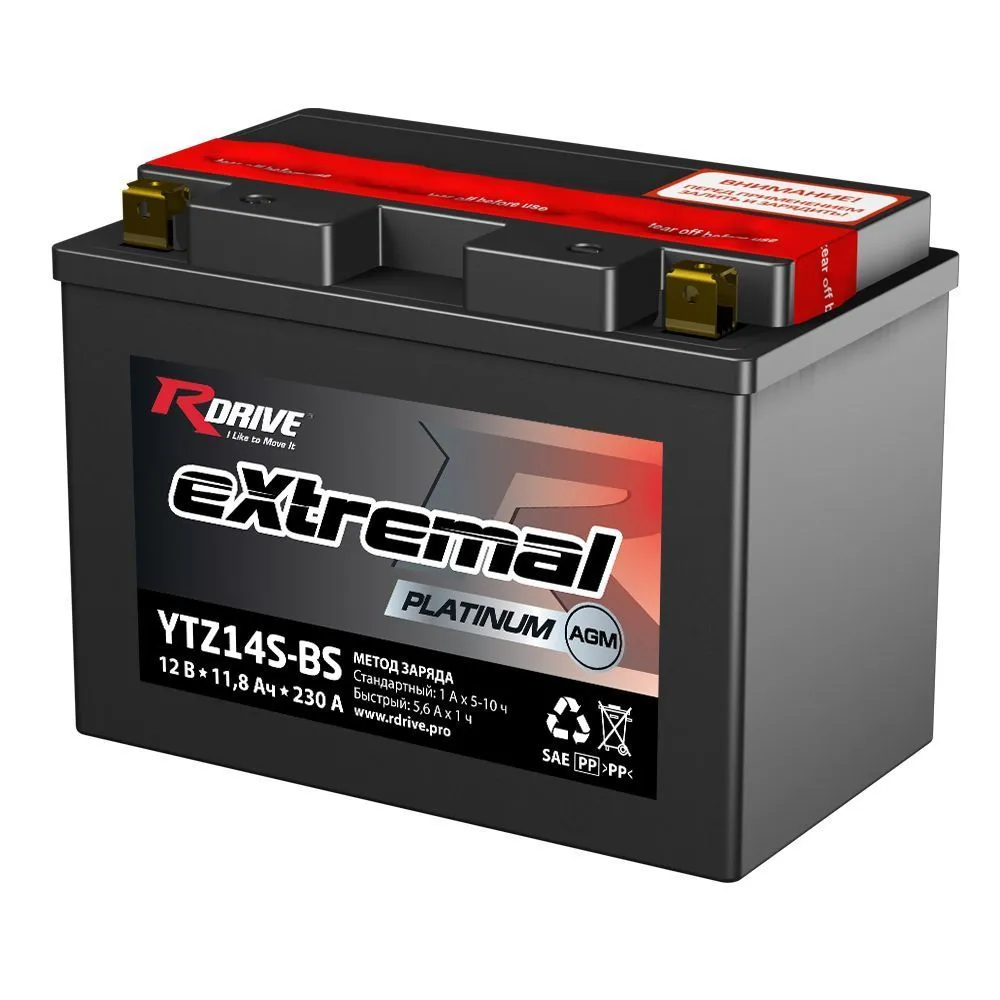 Аккумулятор RDrive YTZ14S-BS eXtremal Platinum AGM 11.8 Ач, 230 А, 12 v, Прямая L+ (1)