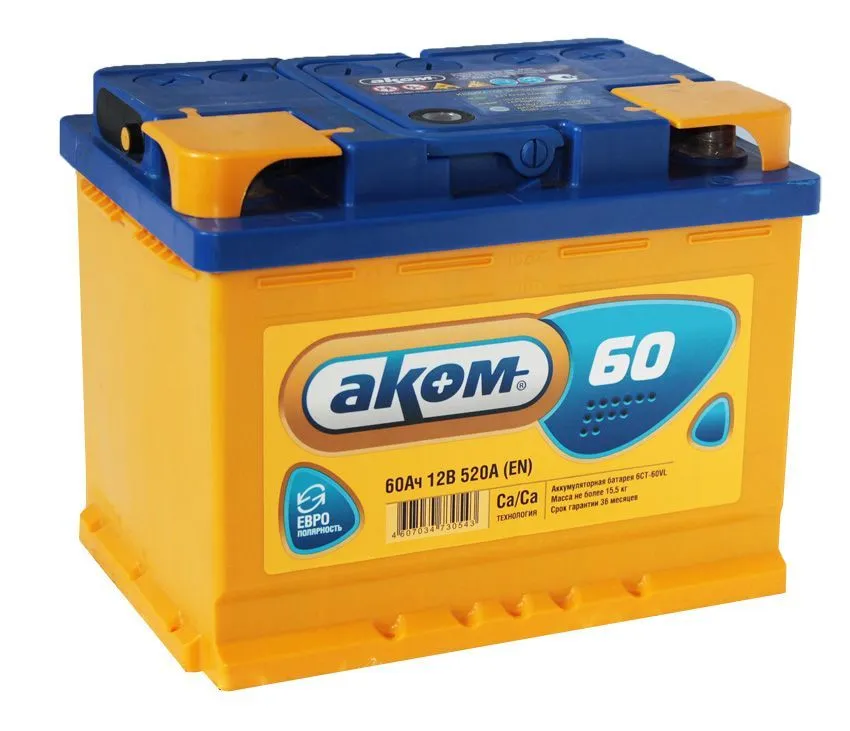 Аккумулятор AKOM 60 Ач, 520 А, 12 v, Прямая L+ (1), DIN L2, B13