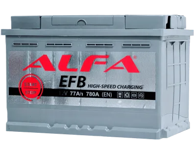 Аккумулятор ALFA EFB 77 Ач, 780 А, 12 v, Обратная R+ (0), DIN L3, B13