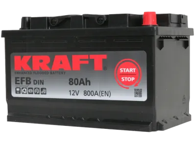 Аккумулятор KRAFT EFB 80 Ач, 800 А, 12 v, Обратная R+ (0), DIN L4, B13