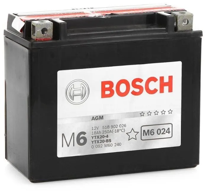 Аккумулятор BOSCH M6 AGM 18 Ач, 250 А, 12 v, Прямая L+ (1)