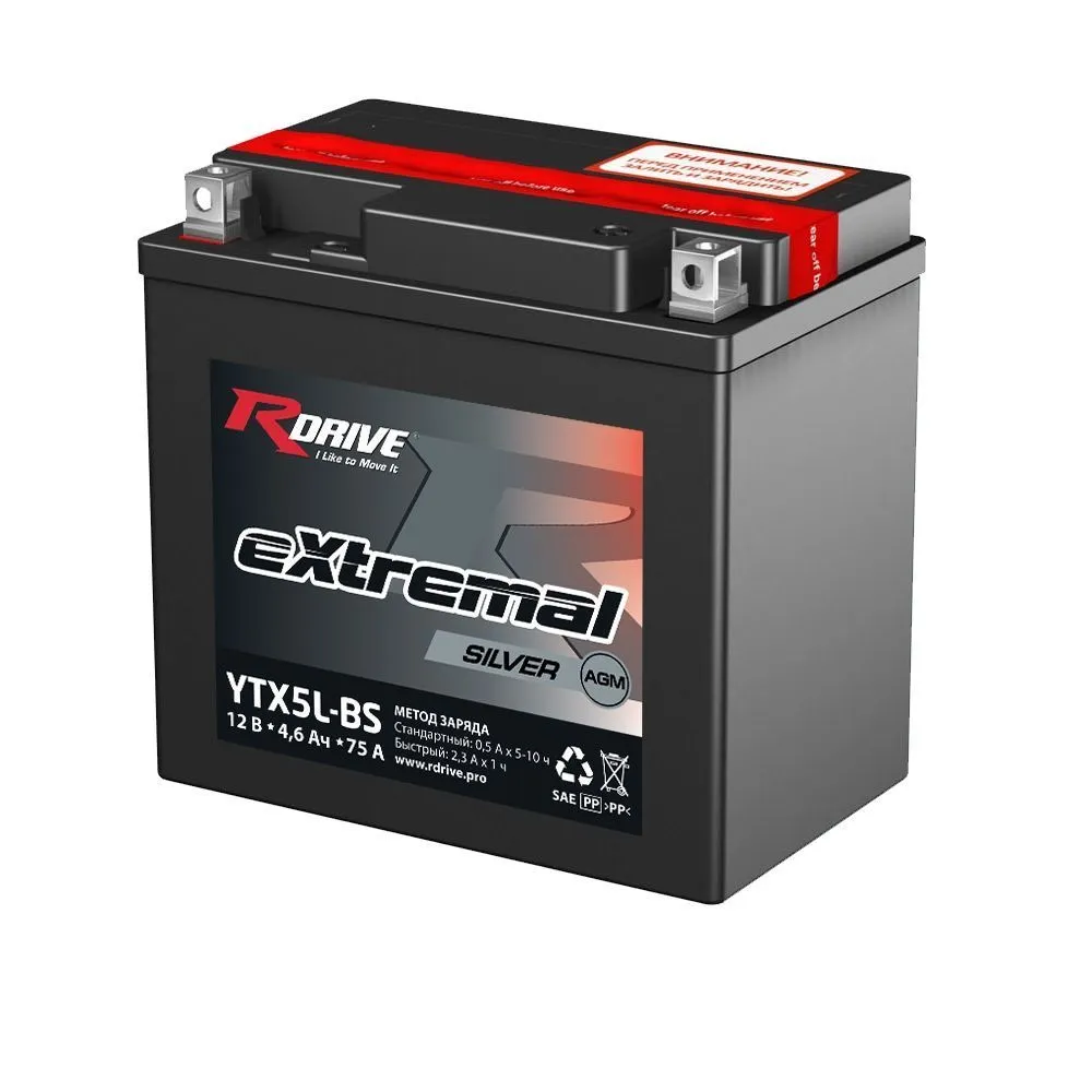 Аккумулятор RDrive YTX5L-BS eXtremal Silver AGM 4.6 Ач, 75 А, 12 v, Обратная R+ (0)