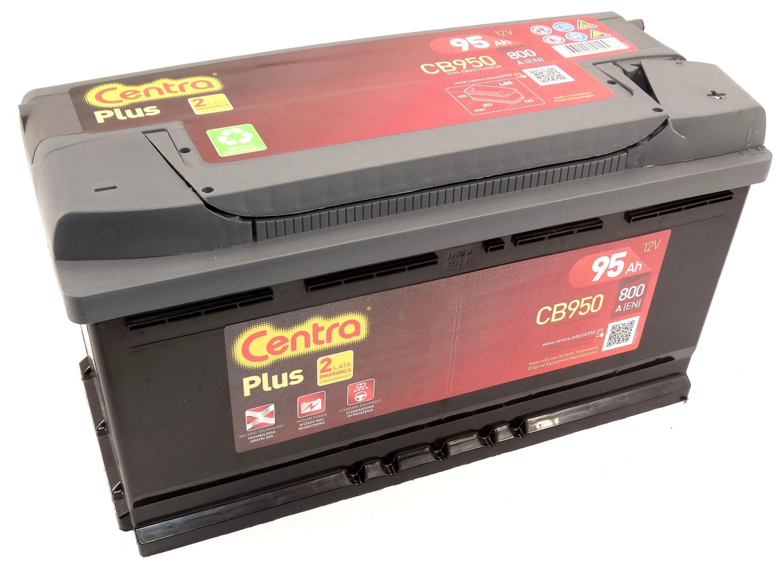 Аккумулятор CENTRA Plus 95 Ач, 800 А, 12 v, Обратная R+ (0), DIN L5, B13