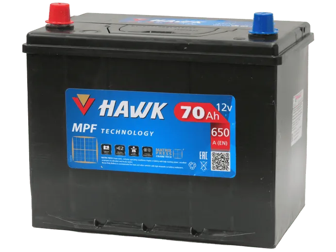 Аккумулятор HAWK Asia 70 Ач, 650 А, 12 v, Прямая L+ (1), JIS D26, B13