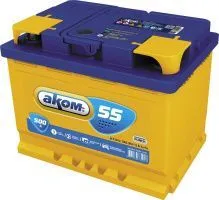 Аккумулятор AKOM 55 Ач, 500 А, 12 v, Прямая L+ (1), DIN L2, B13