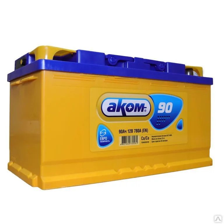 Аккумулятор AKOM 90 Ач, 780 А, 12 v, Обратная R+ (0), DIN L5, B13