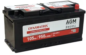 Аккумулятор DYNAMATRIX AGM 105 Ач, 950 А, 12 v, Обратная R+ (0), DIN L6