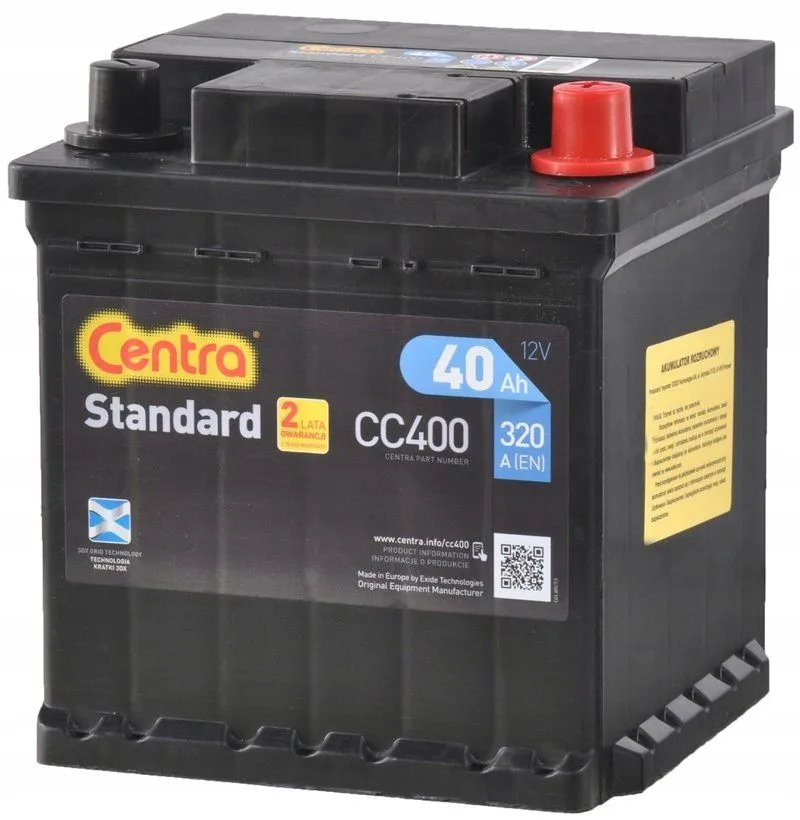 Аккумулятор CENTRA Standard 40 Ач, 320 А, 12 v, Обратная R+ (0), DIN L0, B13