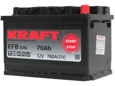 Аккумулятор KRAFT EFB 70 Ач, 760 А, 12 v, Обратная R+ (0), DIN L3, B13