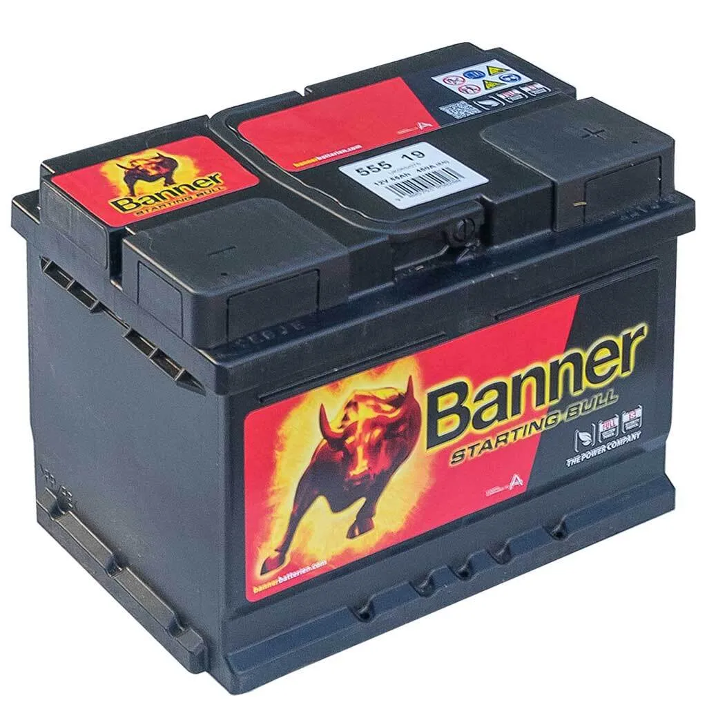 Аккумулятор BANNER Starting Bull 55 Ач, 480 А, 12 v, Обратная R+ (0), DIN LB2, B13