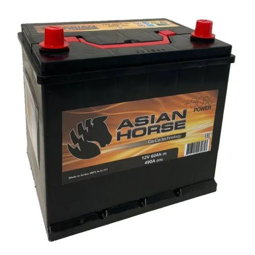 Фото Аккумулятор Asian Horse 60 Ач, 490 А, 12 v, Обратная R+ (0), JIS D23, B00