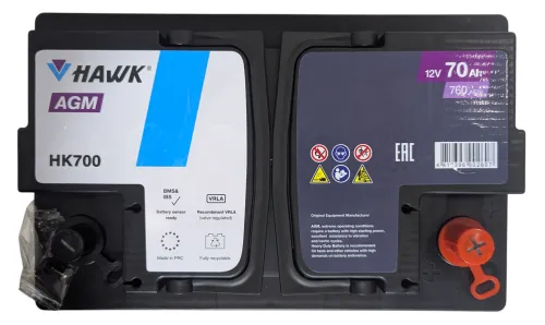 Фото Аккумулятор HAWK AGM 70 Ач, 760 А, 12 v, Обратная R+ (0), DIN L3, B13