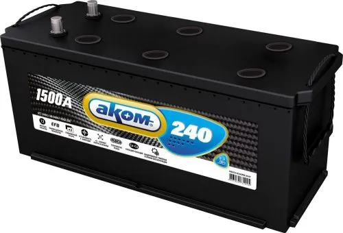 Аккумулятор AKOM EFB 240 Ач, 1500 А, 12 v, Обратная L+ (3) euro, D6 (C), B00 фото