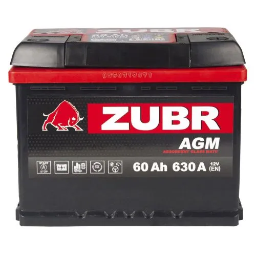 Фото Аккумулятор ZUBR AGM 60 Ач, 630 А, 12 v, Обратная R+ (0), DIN L2, B13