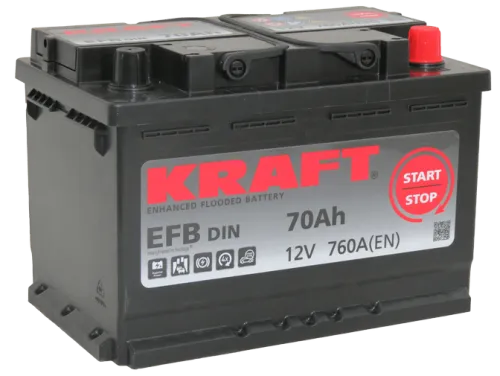 Фото Аккумулятор KRAFT EFB 70 Ач, 760 А, 12 v, Обратная R+ (0), DIN L3, B13