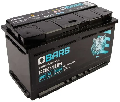Фото Аккумулятор BARS Premium 100 Ач, 900 А, 12 v, Обратная R+ (0), DIN L5, B13