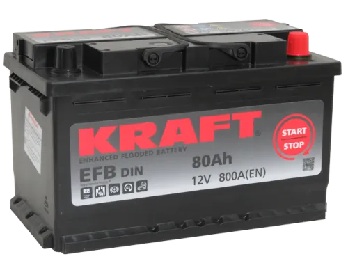 Фото Аккумулятор KRAFT EFB 80 Ач, 800 А, 12 v, Обратная R+ (0), DIN L4, B13