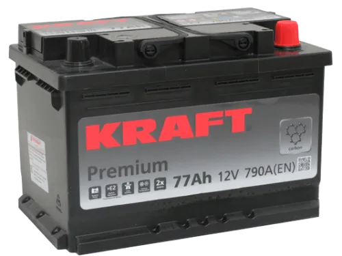 Фото Аккумулятор KRAFT Premium 77 Ач, 790 А, 12 v, Обратная R+ (0), DIN L3, B13