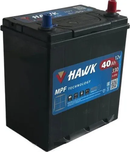 Фото Аккумулятор HAWK Asia 40 Ач, 330 А, 12 v, Обратная R+ (0), JIS B19, B00