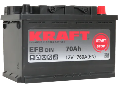 Фото Аккумулятор KRAFT EFB 70 Ач, 760 А, 12 v, Обратная R+ (0), DIN L3, B13