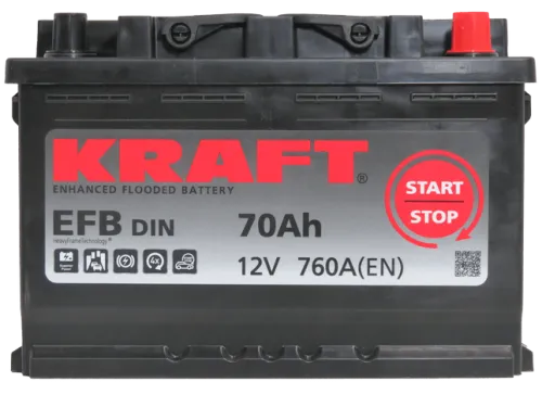 Фото Аккумулятор KRAFT EFB 70 Ач, 760 А, 12 v, Обратная R+ (0), DIN L3, B13