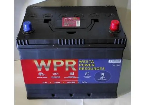 Фото Аккумулятор WPR 74 Ач, 760 А, 12 v, Обратная R+ (0), JIS D26, B13
