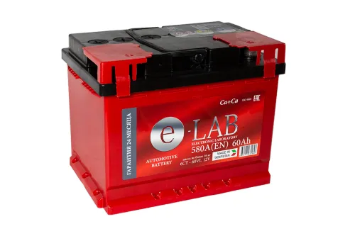 Фото Аккумулятор E-LAB 60 Ач, 580 А, 12 v, Прямая L+ (1), DIN L2, B13