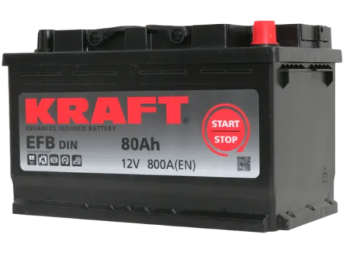 Фото Аккумулятор KRAFT EFB 80 Ач, 800 А, 12 v, Обратная R+ (0), DIN L4, B13