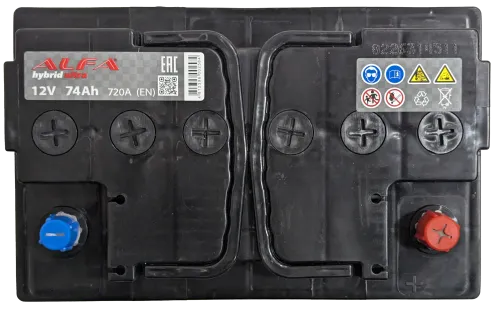 Фото Аккумулятор ALFA Hybrid 74 Ач, низк. 720 А, 12 v, Обратная R+ (0), DIN LB3, B13