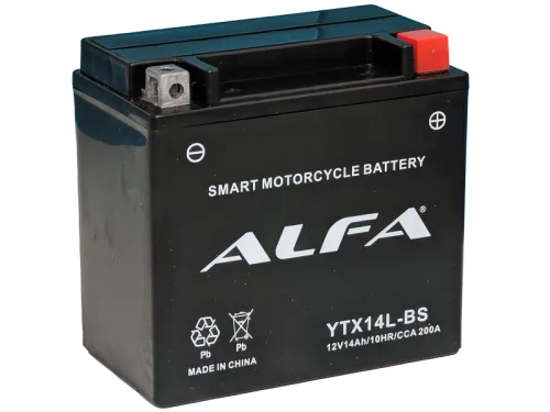 Аккумулятор ALFA YTX14L-BS AGM 14 Ач, 200 А, 12 v, Обратная R+ (0) фото