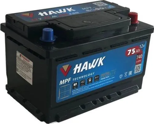 Фото Аккумулятор HAWK 75 Ач, 740 А, 12 v, Обратная R+ (0), DIN LB3, B13