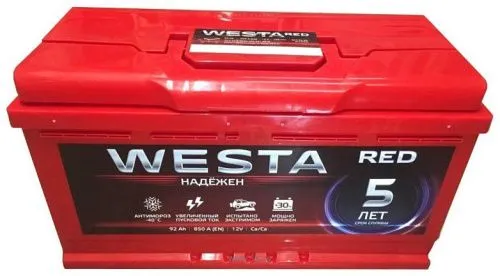Фото Аккумулятор WESTA Red 92 Ач, 850 А, 12 v, Обратная R+ (0), DIN L5, B13