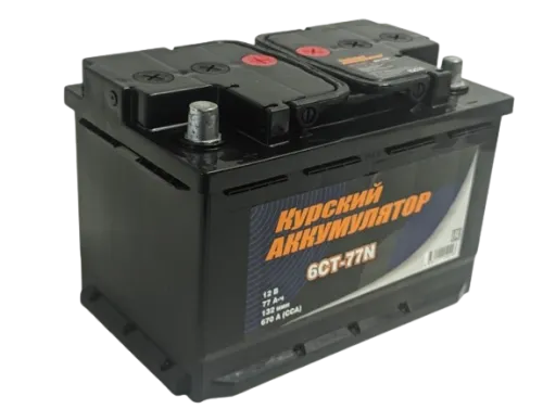 Фото Аккумулятор КУРСКИЙ АККУМУЛЯТОР 77 Ач, 670 А, 12 v, Прямая L+ (1), DIN L3, B13