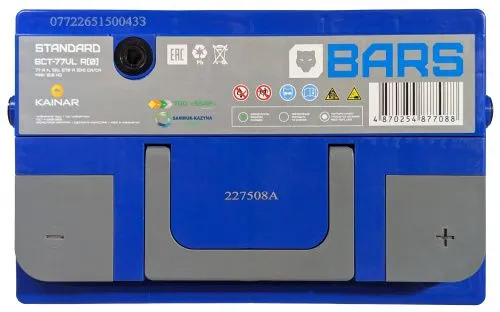 Аккумулятор BARS 77 Ач, 670 А, 12 v, Обратная R+ (0), DIN L3, B13