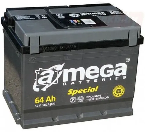 Фото Аккумулятор A-Mega Special 64 Ач, 570 А, 12 v, Обратная R+ (0), DIN L2, B13