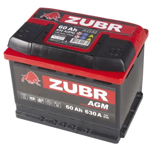 Фото Аккумулятор ZUBR AGM 60 Ач, 630 А, 12 v, Обратная R+ (0), DIN L2, B13